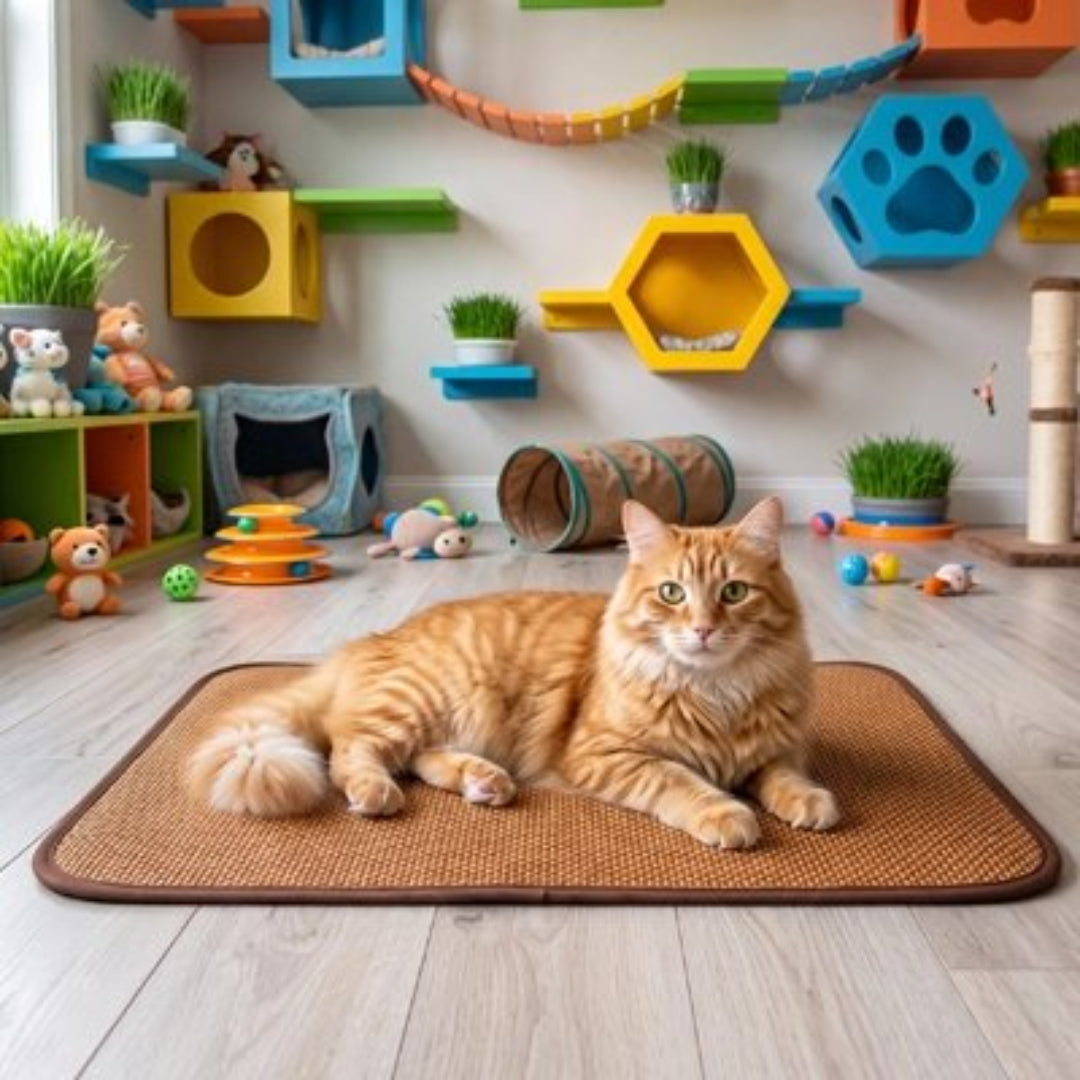 Tapis rafraichissant chat dans une salle de jeu