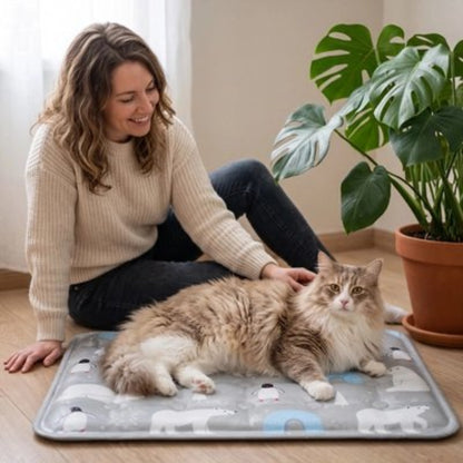 Tapis rafraichissant chat sur plancher