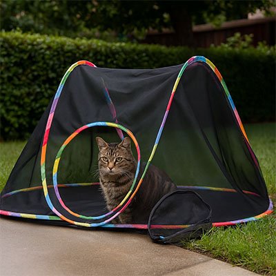 Tunnel à chat dans un jardin