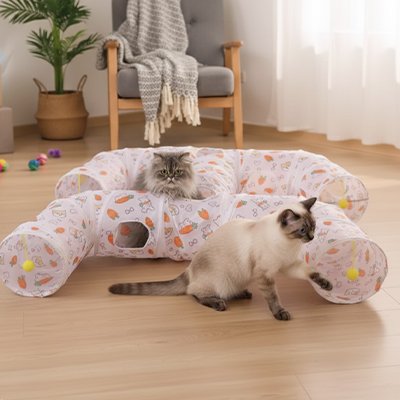 Tunnel chat sur plancher en bois