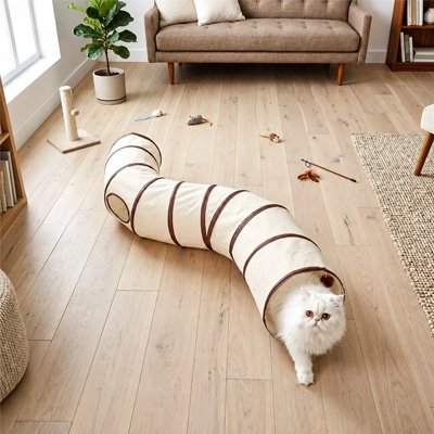 Tunnel pour chat dans un salon
