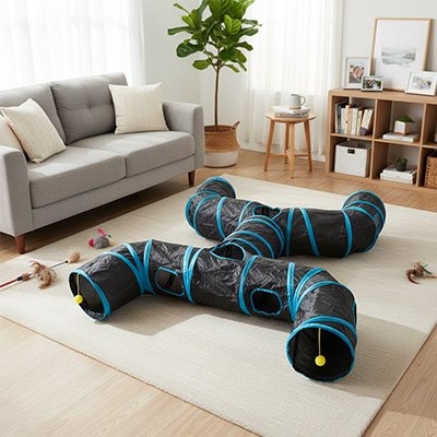 Tunnel pour chat dans un salon