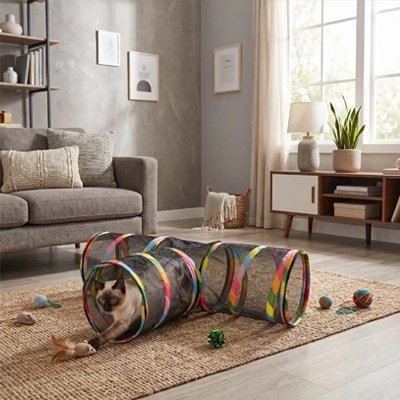 Tunnel pour chat sur un tapis