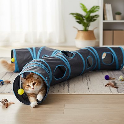 Tunnel pour chat sur un tapis