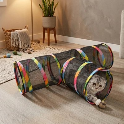 Tunnel pour chat dans un salon
