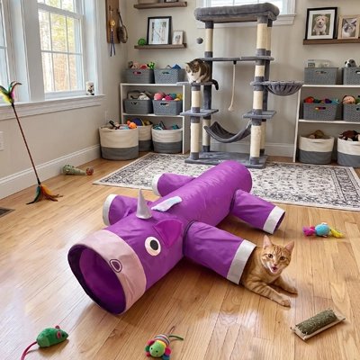Tunnel pour chats dans un salon