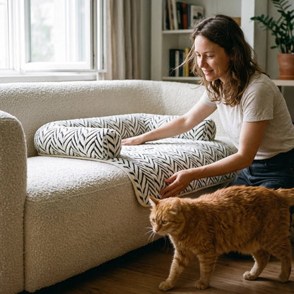 Une protection canape chat dans un salon